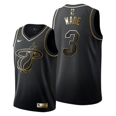 Men Dwyane Wade #3 Miami Heat Golden Edition Black Jersey