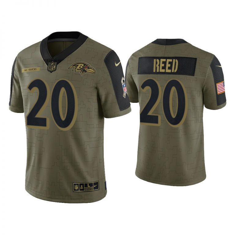 Men Ed Reed Baltimore Ravens Olive 2021 Salute To Service Limited Jersey