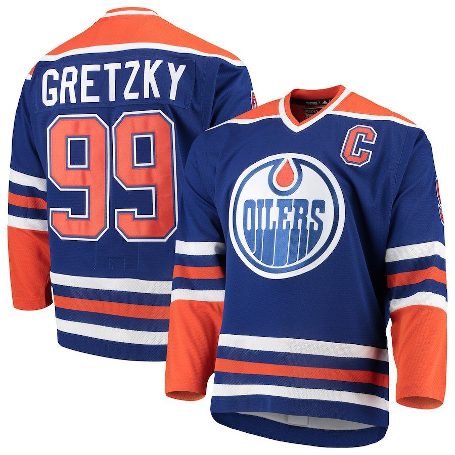 Men Edmonton Oilers Wayne Gretzky Royal Heroes of Hockey Throwback ...