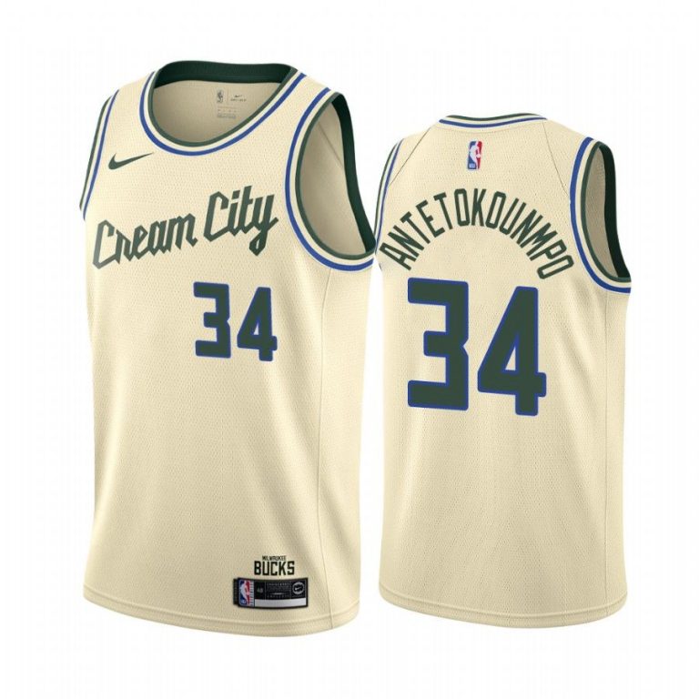 Men Giannis Antetokounmpo Milwaukee Bucks #34 Cream 2019-20 City Edition Jersey