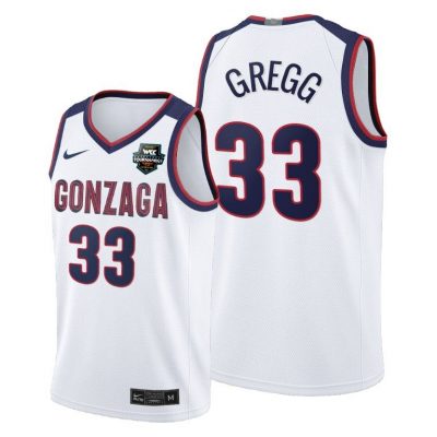 Men Gonzaga Bulldogs 2021 WCC Mens Basketball Conference Tournament Champions Ben Gregg White Limited Jersey