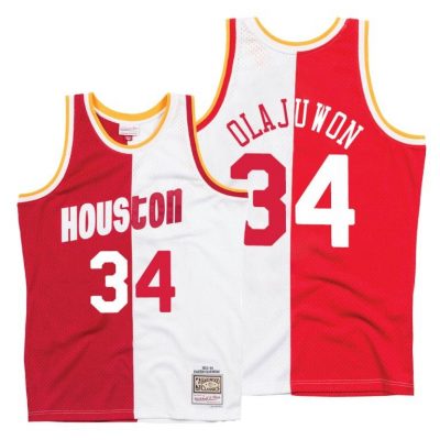 Men Hakeem Olajuwon #34 Rockets Split Vintage Jersey