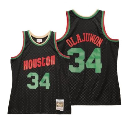 Men Hakeem Olajuwon Houston Rockets Black Neapolitan Jersey Hardwood Classics