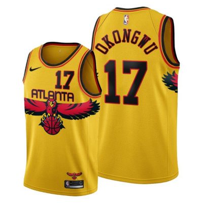 Men Hawks #17 Onyeka Okongwu Gold 2021-22 City Edition Jersey Throwback 90s