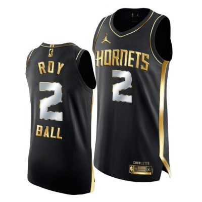 Men Hornets #2 LaMelo Ball 2021 Rookie Of The Year Jersey Black Golden