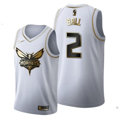 Men Hornets #2 LaMelo Ball White 2020-21 Golden Edition Jersey 2020 NBA Draft