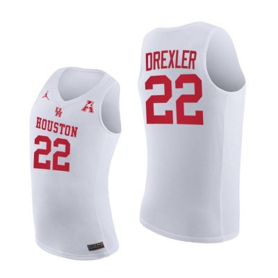 Men Houston Cougars Home Clyde Drexler White 2021 March Madness Jersey