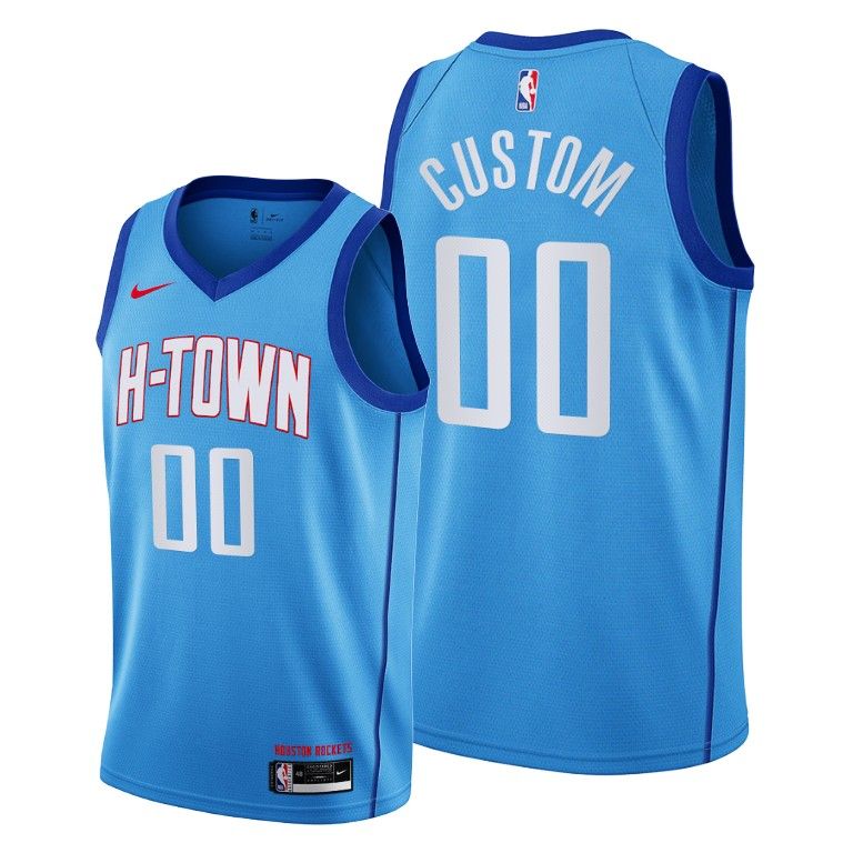 Men Houston Rockets #00 Custom Blue 2020-21 City Jersey H-Town