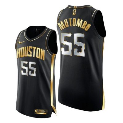 Men Houston Rockets Dikembe Mutombo Golden Edition 2X Champs Black Jersey