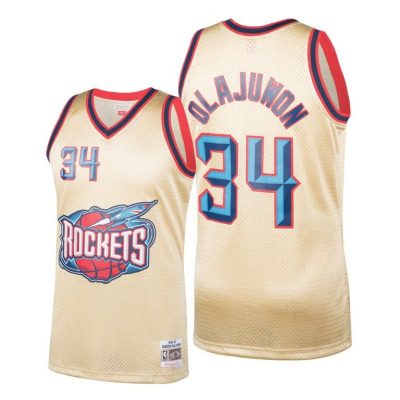 Men Houston Rockets Hakeem Olajuwon Gold 1996-97 Hardwood Classics Jersey