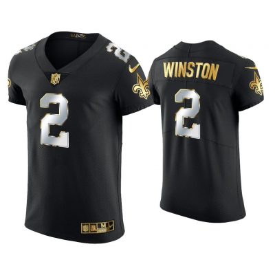 Men Jameis Winston New Orleans Saints Black Golden Edition Elite Jersey