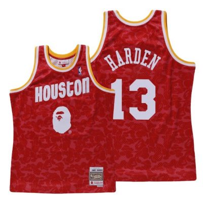 Men James Harden Houston Rockets Bape X Mitchell #13 Red Classic Jersey