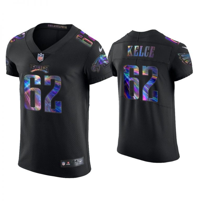 Men Jason Kelce Philadelphia Eagles Black Golden Edition Holographic Jersey