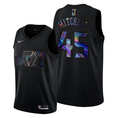 Men Jazz Donovan Mitchell #45 Iridescent Holographic Black Jersey