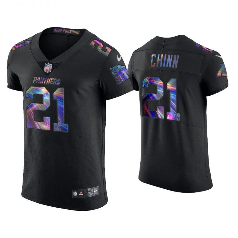 Men Jeremy Chinn Carolina Panthers Black Golden Edition Holographic Jersey