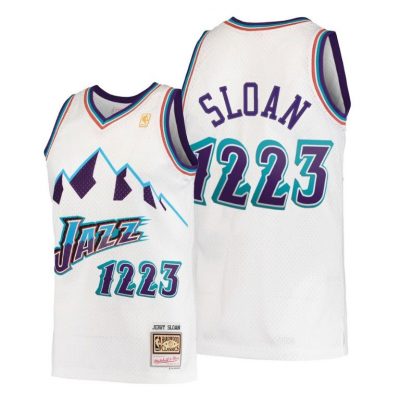Men Jerry Sloan Utah Jazz Vintage Retired Number White Jersey