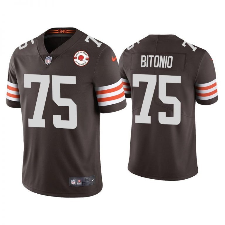 Men Joel Bitonio Cleveland Browns Brown 75th Anniversary Patch Vapor Limited Jersey