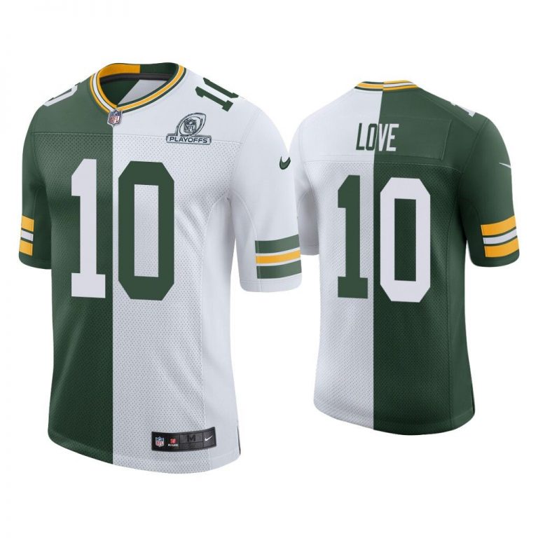 Men Jordan Love Green Bay Packers Green White 2020 NFL Playoffs Split Jersey