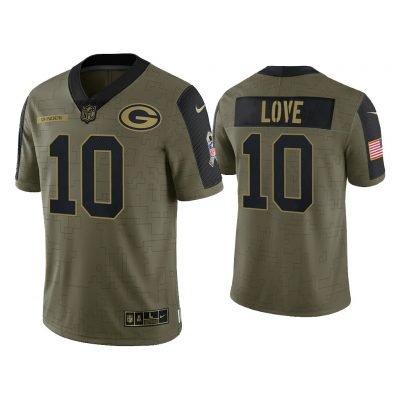 Men Jordan Love Green Bay Packers Olive 2021 Salute To Service Limited Jersey