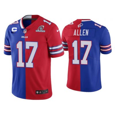 Men Josh Allen Buffalo Bills Royal Red 2020 NFL Playoffs Split Jersey