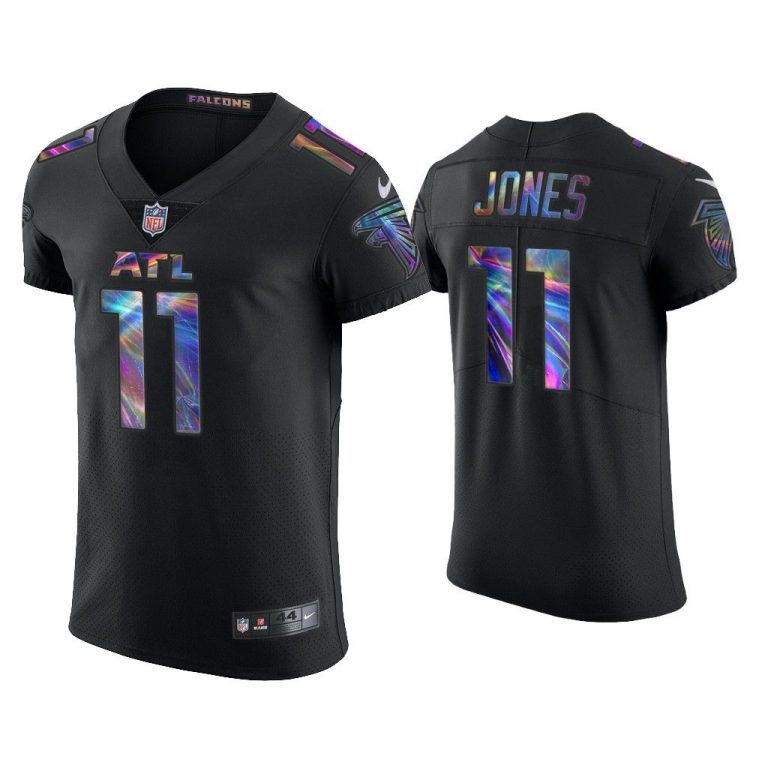 Men Julio Jones Atlanta Falcons Black Golden Edition Holographic Jersey