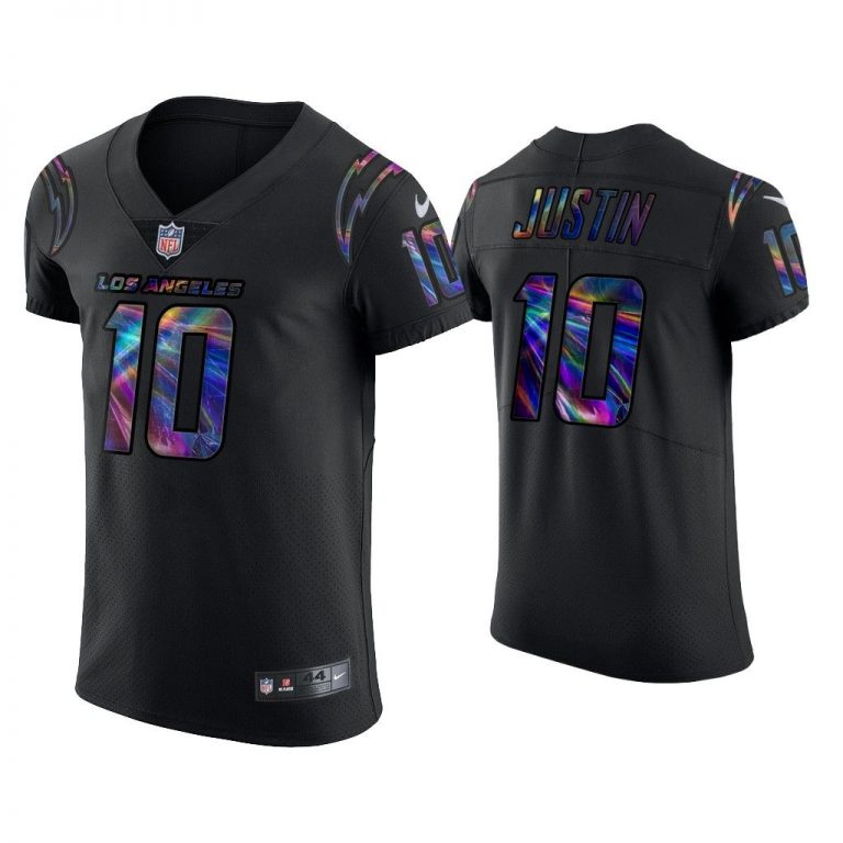 Men Justin Herbert Los Angeles Chargers Black Golden Edition Holographic Jersey