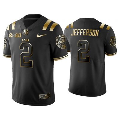 Men Justin Jefferson LSU Tigers Black Golden Edition 2020 National Champions Jersey
