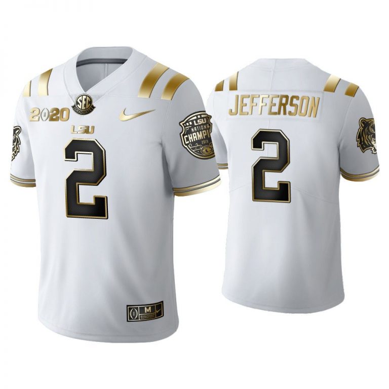 Men Justin Jefferson LSU Tigers White Golden Edition 2020 National Champions Jersey