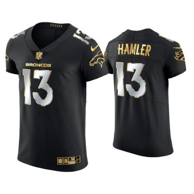 Men KJ Hamler Denver Broncos Black Golden Edition Elite Jersey