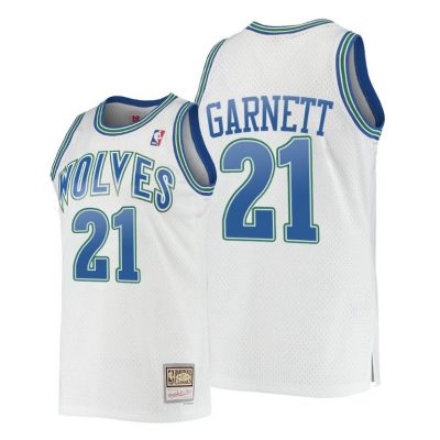 Men Kevin Garnett #21 Timberwolves Hardwood Classics White Jersey