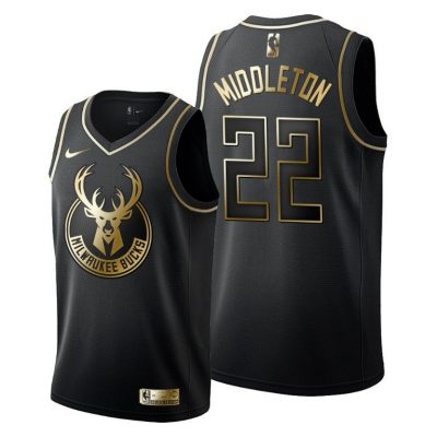 Men Khris Middleton #22 Milwaukee Bucks Golden Edition Black Jersey