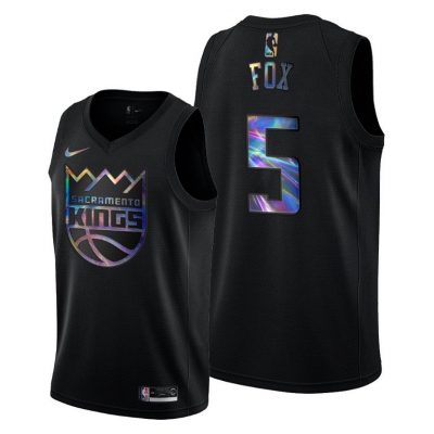 Men Kings De Aaron Fox #5 Iridescent Holographic Black Jersey