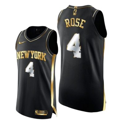 Men Knicks #4 Derrick Rose Black Golden Edition Jersey Limited