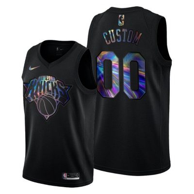 Men Knicks Custom #00 Iridescent Holographic Black Jersey