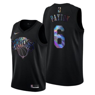 Men Knicks Elfrid Payton #6 Iridescent Holographic Black Jersey