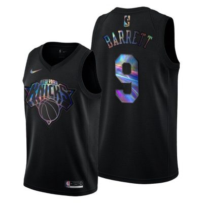 Men Knicks RJ Barrett #9 Iridescent Holographic Black Jersey