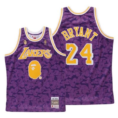 Men Kobe Bryant Lakers Mamba Bape X Mitchell #24 Purple Classic Jersey