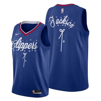 Men LA Clippers #1 Reggie Jackson Blue 2020 Christmas Night Festive Special Edition Jersey