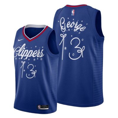 Men LA Clippers #13 Paul George Blue 2020 Christmas Night Festive Special Edition Jersey