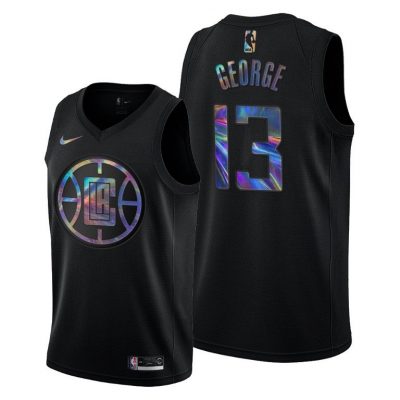 Men LA Clippers Paul George Iridescent Holographic Black Limited Edition Jersey