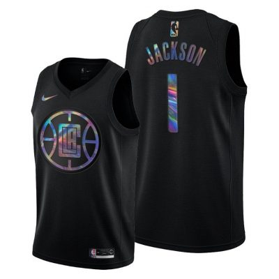 Men LA Clippers Reggie Jackson Iridescent Holographic Black Limited Edition Jersey