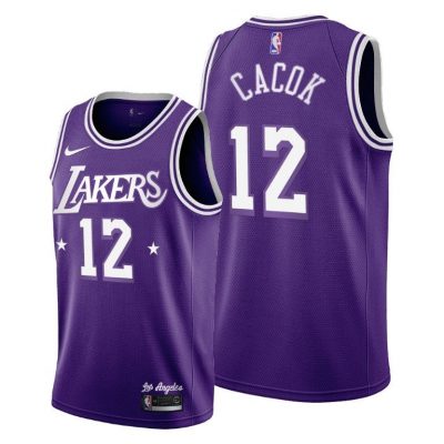 Men Lakers #12 Devontae Cacok Purple 2021-22 City Edition Jersey Throwback 60s