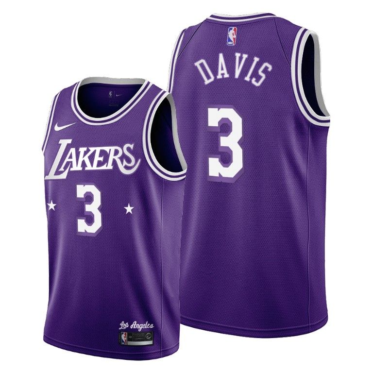 Men Lakers #3 Anthony Davis Purple 2021-22 City Edition Jersey Throwback 60s