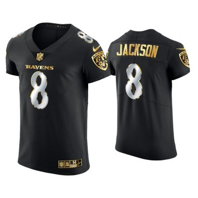 Men Lamar Jackson Baltimore Ravens Black Golden Edition Elite Jersey