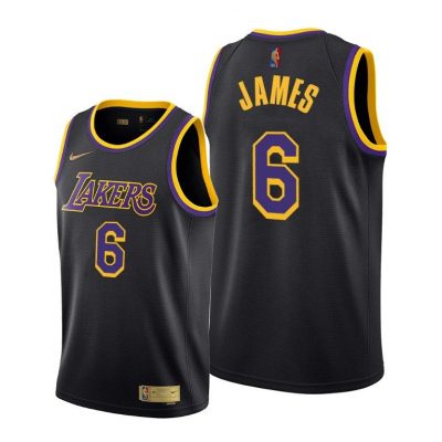 Men LeBron James #6 Los Angeles Lakers 2021-22 Earned Edition Black Jersey Change Number