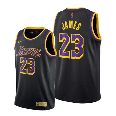 Men Los Angeles Lakers #23 LeBron James Black 2020-21 Earned Edition Jersey