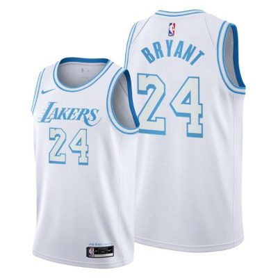 Men Los Angeles Lakers #24 Kobe Bryant White 2020-21 City Edition Jersey New Blue Silver