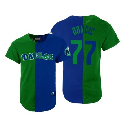 Men Luka Doncic #77 Mavericks Green Blue Split Mesh Button Jersey