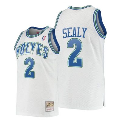 Men Malik Sealy #2 Timberwolves Hardwood Classics White Jersey