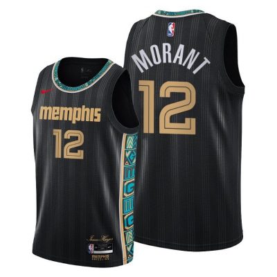 Men Memphis Grizzlies #12 Ja Morant Black 2020-21 City Jersey New Uniform